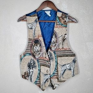 VTG Backroad Blues tapestry sewn dog novelty print button down vest